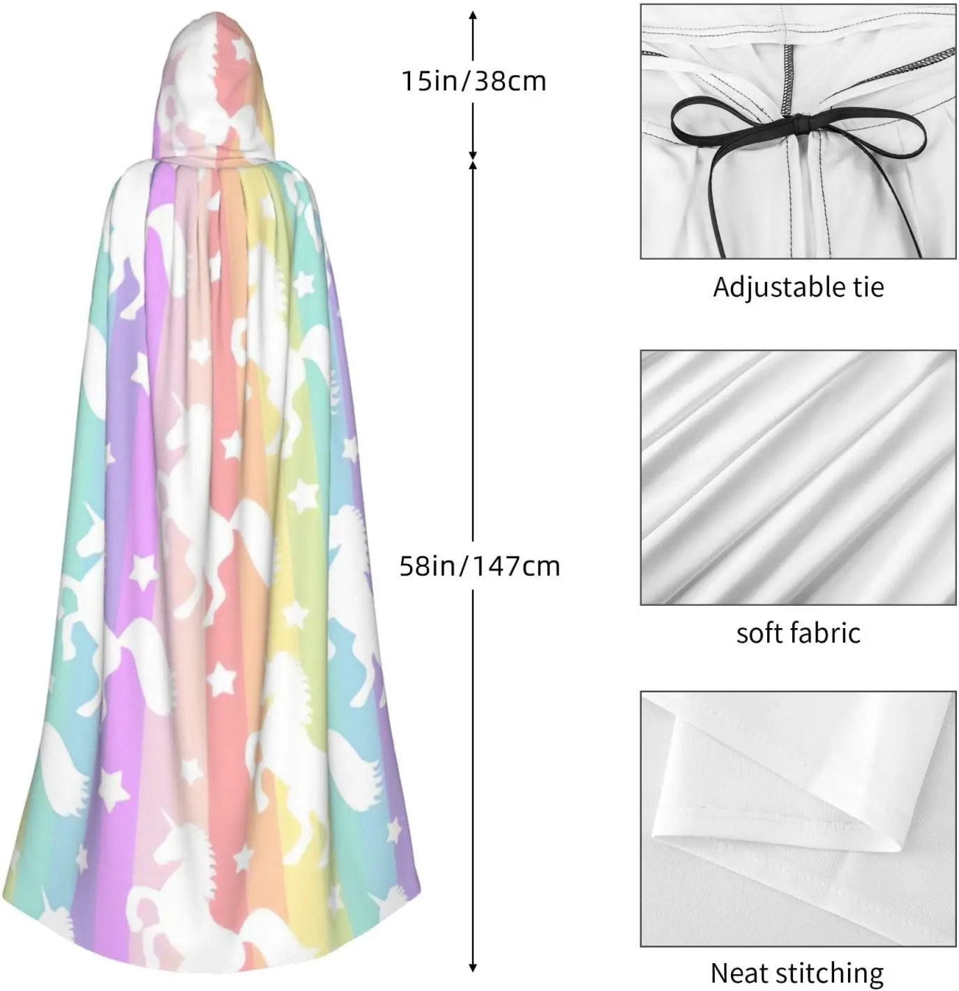 Unisex Robes Capes Adult Unicorns On Colorful Stripes Print Hooded Cloak For Cosplay Halloween Carnival Costumes