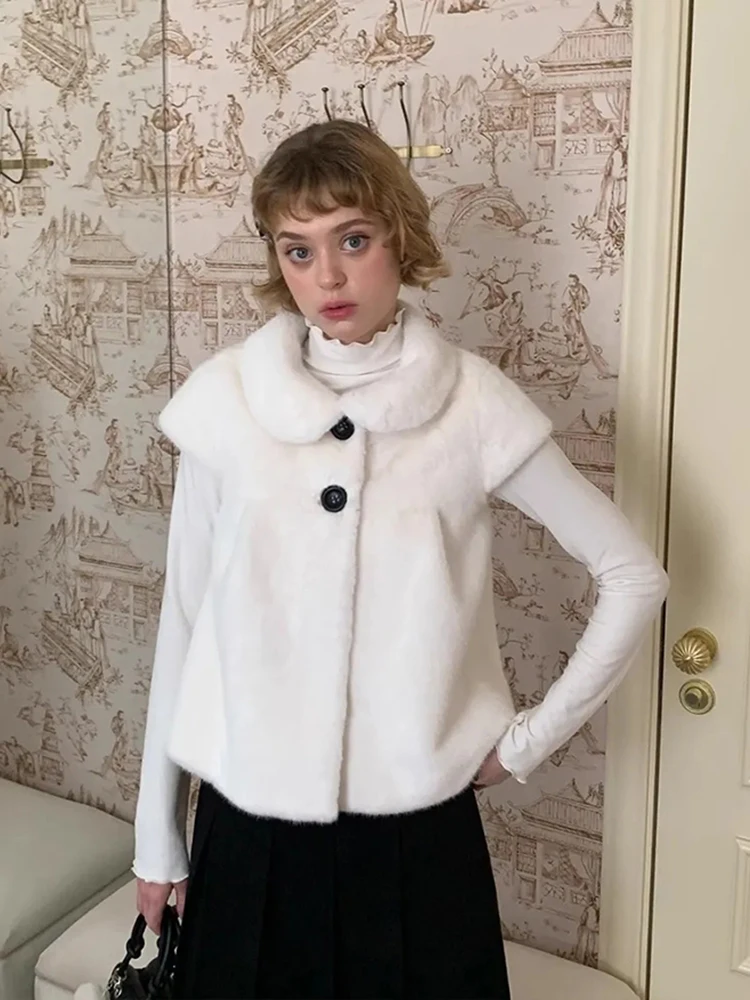 

Sweet Casual Button Vests Women White Peter Pan Collar Sleeveless Loose Coats Autumn Winter Preppy Cute Chic Korean Simple Tops