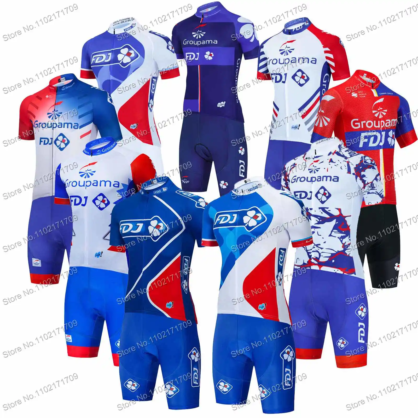 Retro Groupama FDJ Team Cycling Jersey Set Short Sleeve Cycling Clothing Summer Road Bike Shirt Suit MTB Maillot Ciclismo Hombre