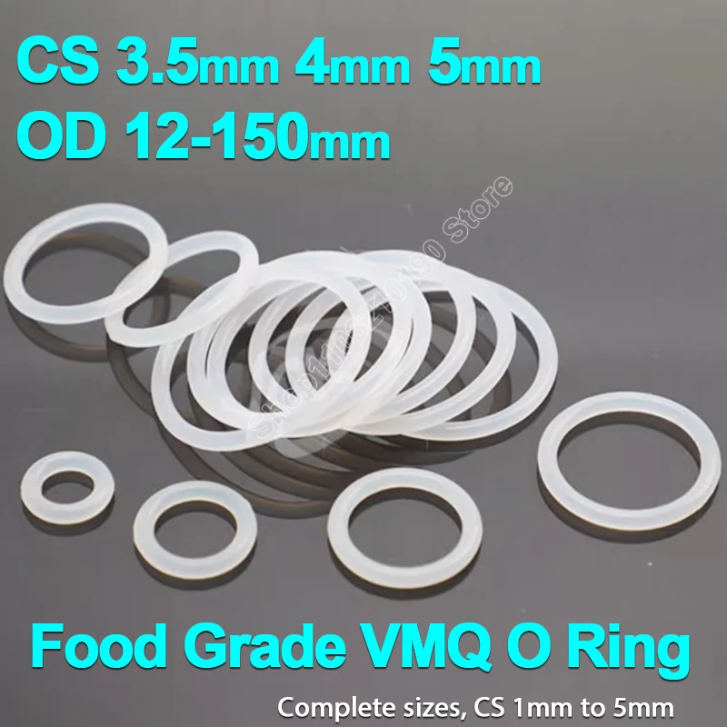 White Food Grade Silicone O-ring Seal Gasket CS 3.5 4 5mm Waterproof Washer Rubber VMQ O Rings Silicone Ring OD 12 14 15 16-150