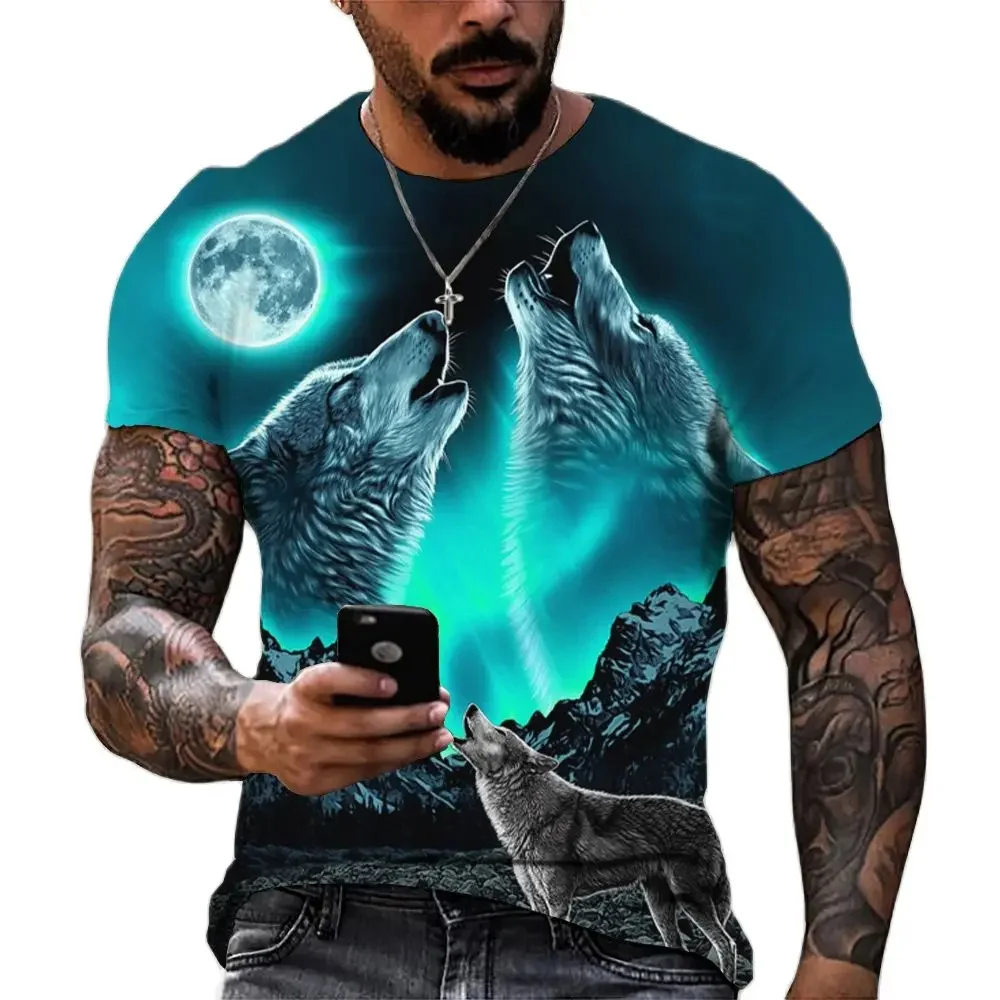 2024 Men\'s 3D Graffiti Wolf King Pattern T-shirt, Casual Cool Micro Stretch Breathable T-shirt, Outdoor Spring/Summer Men\'s Wear