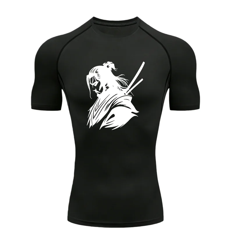 

Мужская спортивная футболка с силуэтом самурая, компрессионная футболка для тренировок и фитнеса с короткими рукавами, рашгард для мужчин, спортивные футболки, тренировочная рубашка