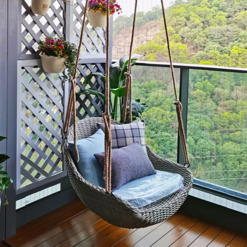 

Outdoor leisure simple hanging basket family swing garden rattan rocking chair set terrace 3 pieces of furniture