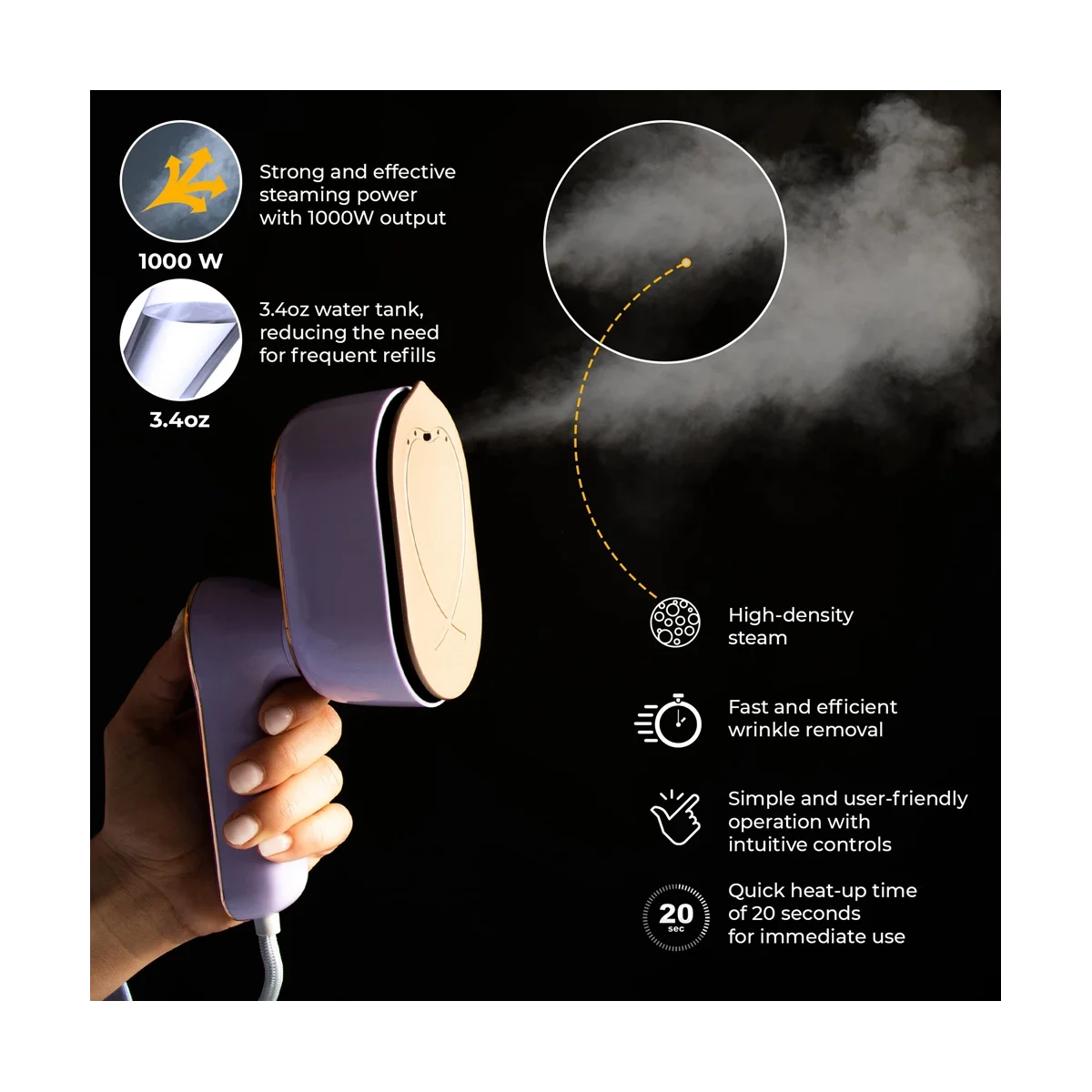 Ferro portátil e vaporizador para roupas, vaporizador de viagem portátil, vaporizador de vestuário, removedor de rugas, plugue UE, 2 em 1, 1pc