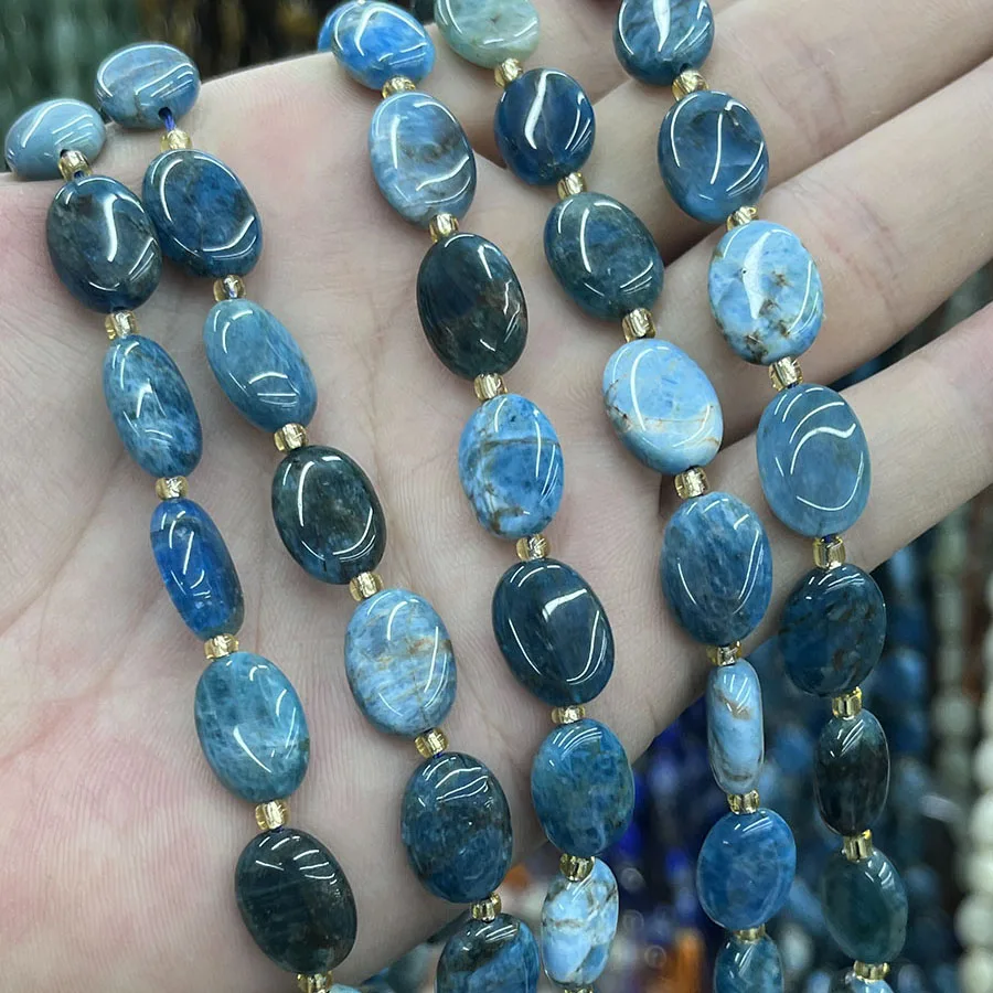 

Natural Crystal Blue Apatite Stone Egg shaped Loose Beads For DIY Handmade Bracelet Necklace Accessories 15'10x14mm