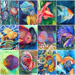 SDOYUNO Oil Painting By Numbers Diy Crafts Colored Fish Simple Acrylic Paints For Kids Framed Painting For Wall Wall Decor