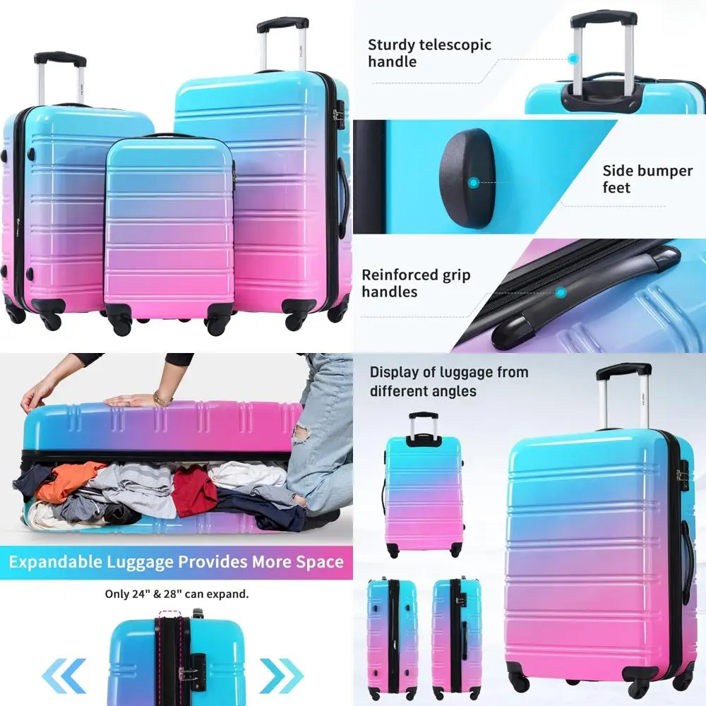 

3-piece hardside expandable spinner luggage set with gradient color, lightweight suitcases in 20, 24, and 28 inches