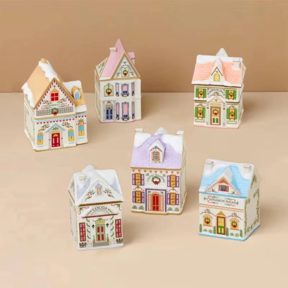 New Cute Holiday Village Spice House Mini Cartoon Village Spice House Jars Desktop Decoration House House Craft Ornament