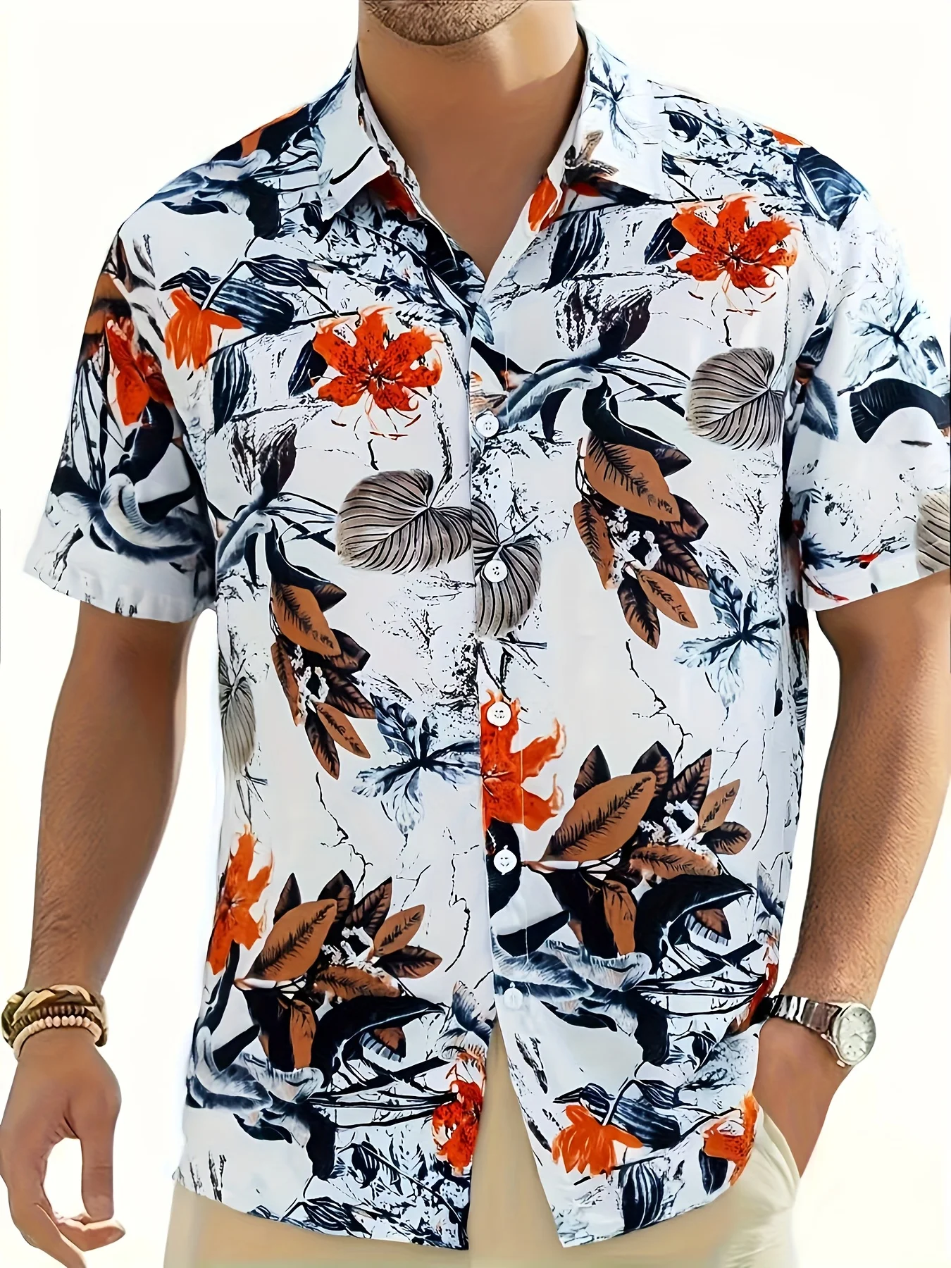 

American Retro Tropical Plant 3D Printed Shirts - Summer Men's Daily Casual Beach-Ready Versatile Collar Top - Quick-Drying