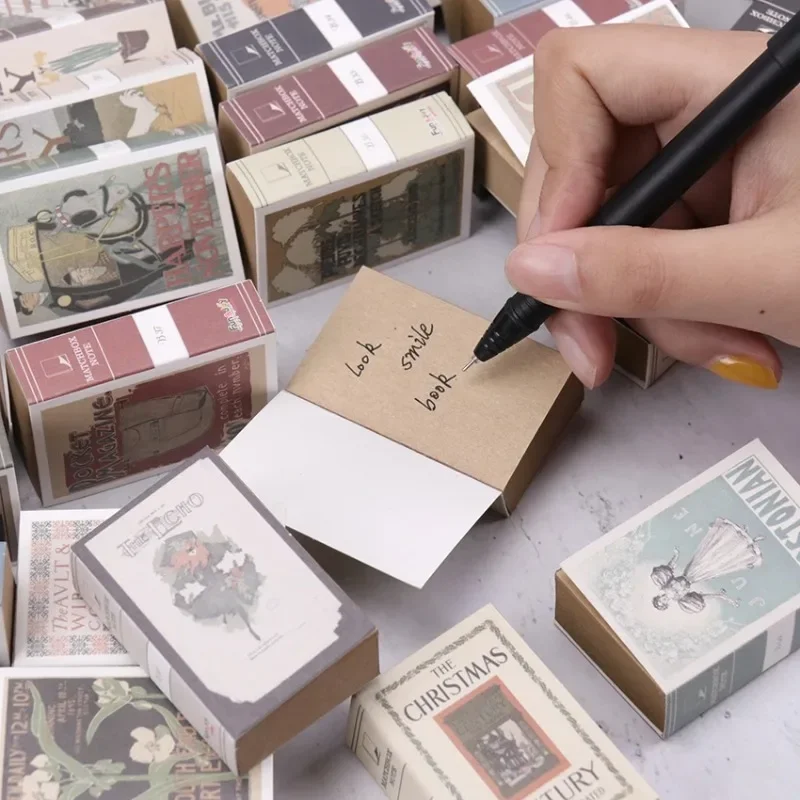 Creative Matchbox Retro Notebook, Mini Memo Pad, Can Tear Sticky Notes, Papelaria Notepad, Escritório e Material Escolar, Novo, 122 Folhas