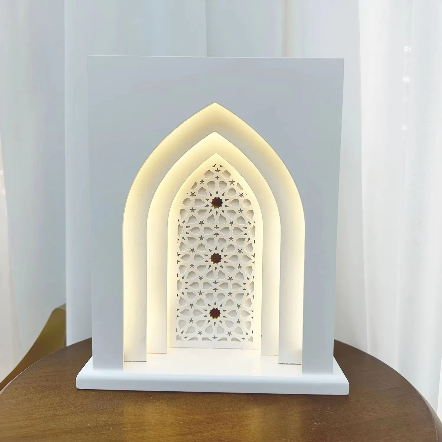 

LED Lighted Wooden - Muslim Ramadan Mosque Stand Table Centerpiece Eid Mubarak Ornament for Islamic Home Decor