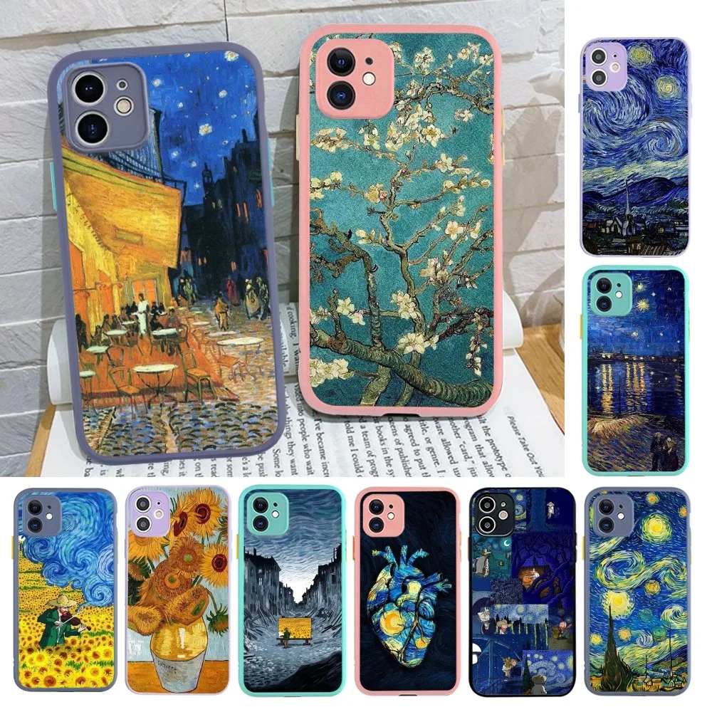 جراب هاتف Van Gogh مرصع بالنجم والسماء ، حافظة غير لامعة ضد العيوب لهواتف آيفون 14 ، X ، XR ، XS ، 7 ، 8 Plus ، 11 ، 12 ، 13 Pro Max ، 13Mini