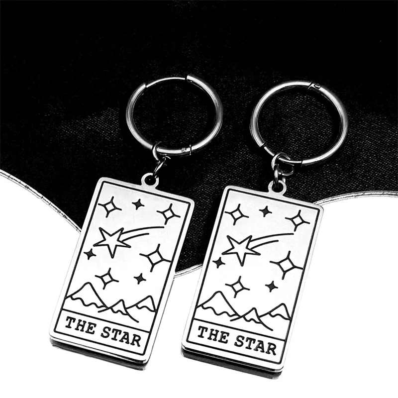 Tarot Cards Drop Earrings The Star Mountain for Women Men Tarot Stainless Steel Silver Color Divination Amulet Earrings Jewelry image 4