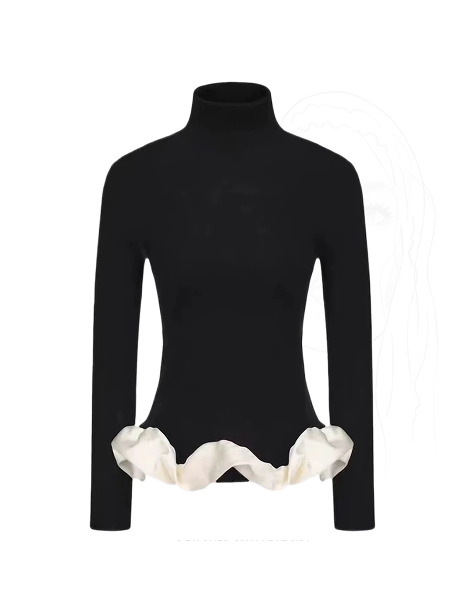 

Women Black Gothic Y2k Turtleneck T-shirt Vintage Aesthetic Harajuku Gyaru Emo Tee Top Long Sleeve T-shirts 2000s Clothes Autumn