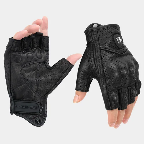 Imagen 2 del producto Equipo de motocicleta Guantes de moto Guantes de moto de cuero real medio dedo negro