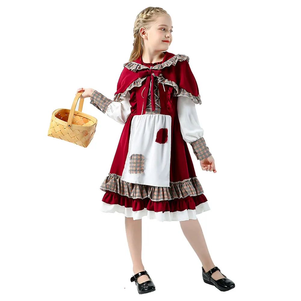 

Fairy Tales Little Red Riding Hood Costume for Kids Girls Cosplay Halloween Drama Stage Dress Christmas Performance Dress