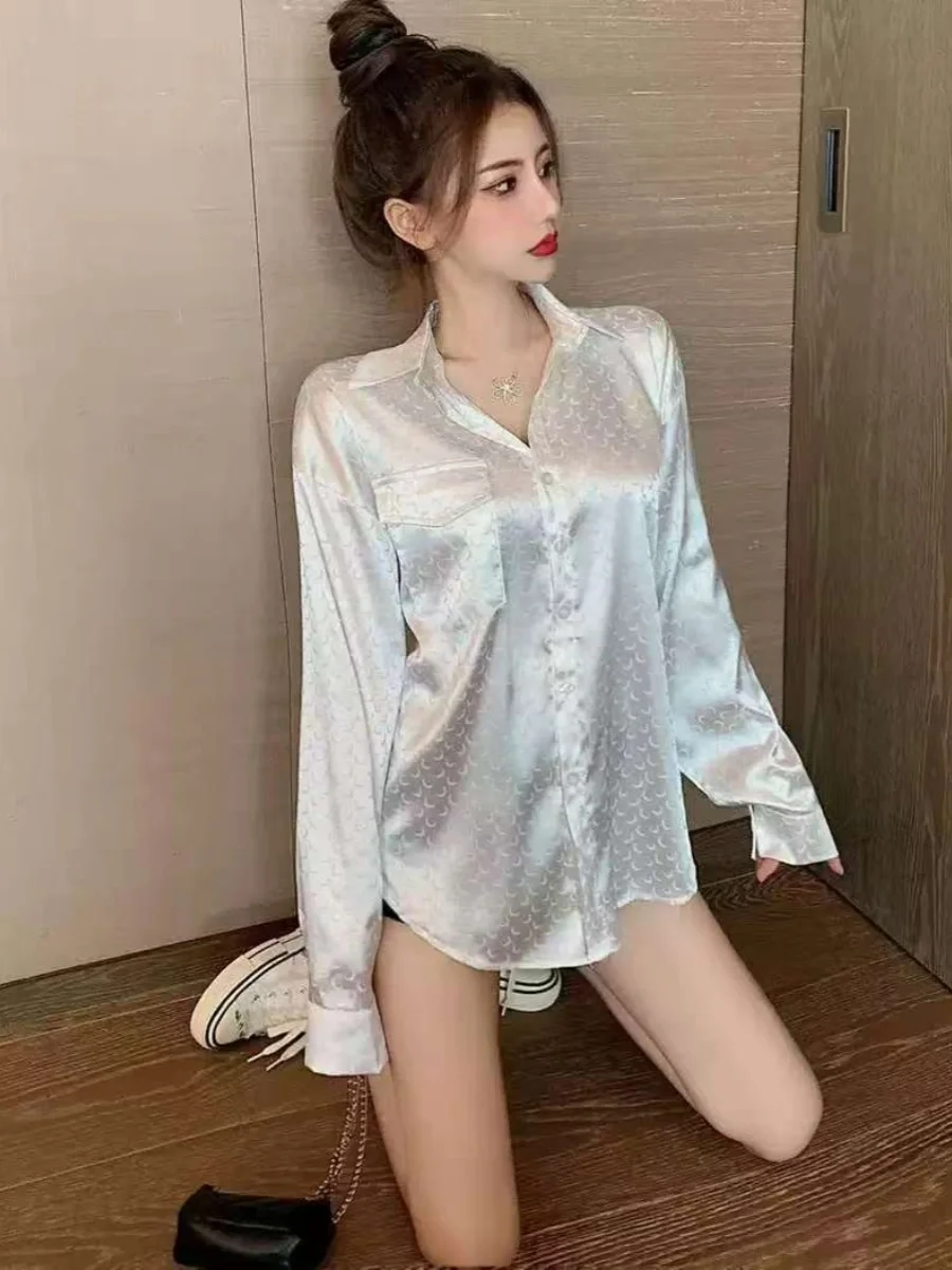 

Faionable White Long Sve irt Women's Mid-Length Design Sensation Early Autumn ular Korean Sle Straight Cut Button up