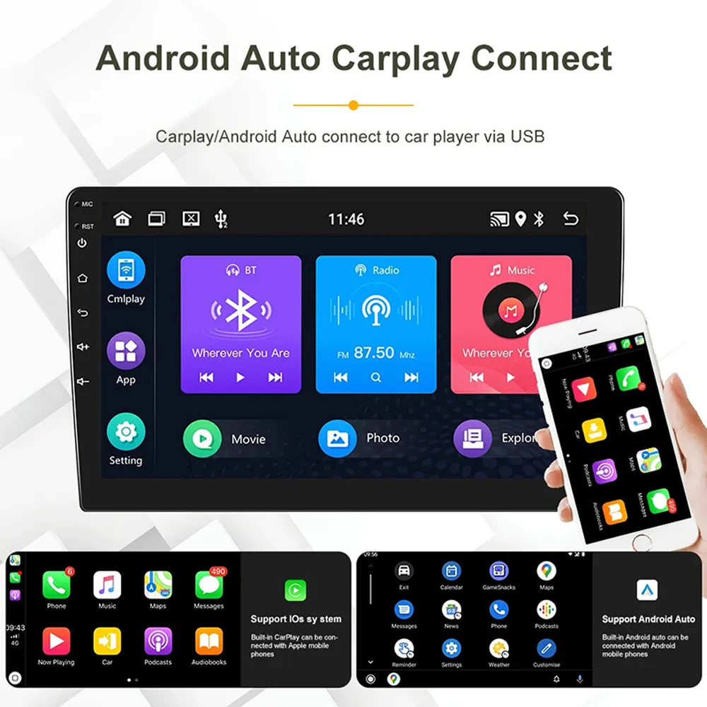 7/9/10 Inch Carplay Radio Video Player Stereo Led Android 12 Gps Universal Auto Multimedia Stereo for Tesla Style Toyota