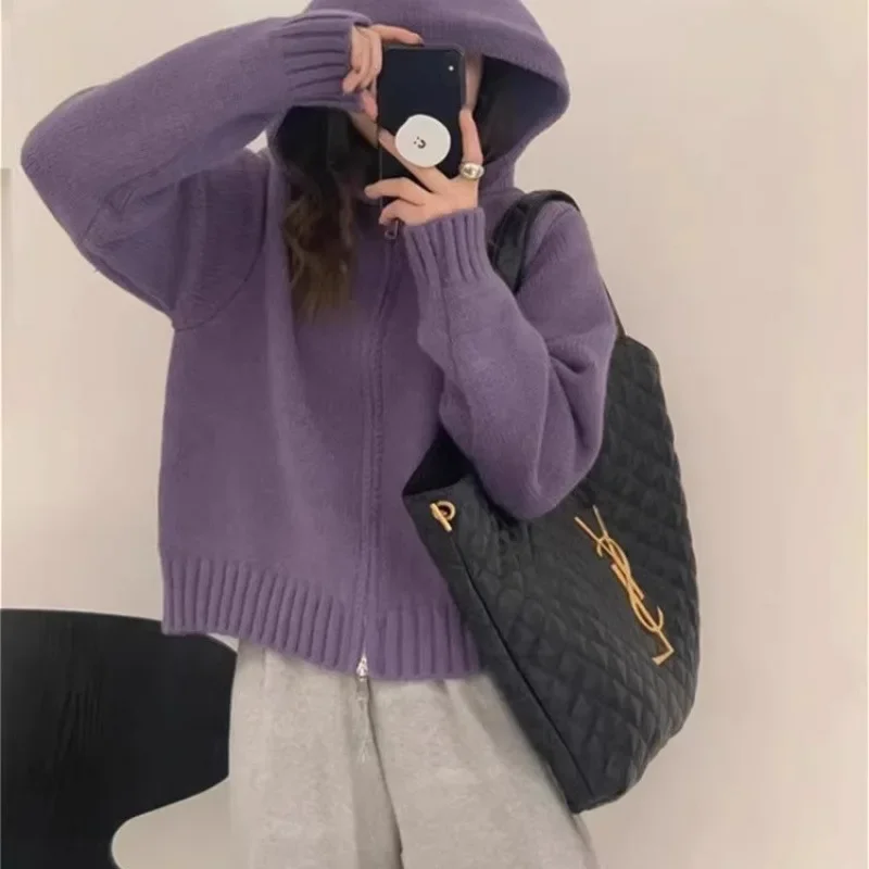 

Loose Short Cardigan Autumn Winter Fashionable Casual Wear Retro Red Knitted Sweater Women's Hooded Jacket Design Sensation