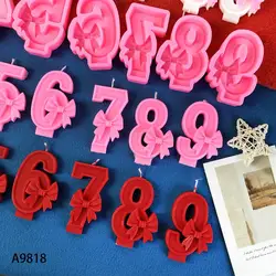 3D Bowknot Number Molds 0-9 Arabic Number Candle Silicone Mold DIY Fondant Baking Cakes Decoration Birthday Wedding Anniversary