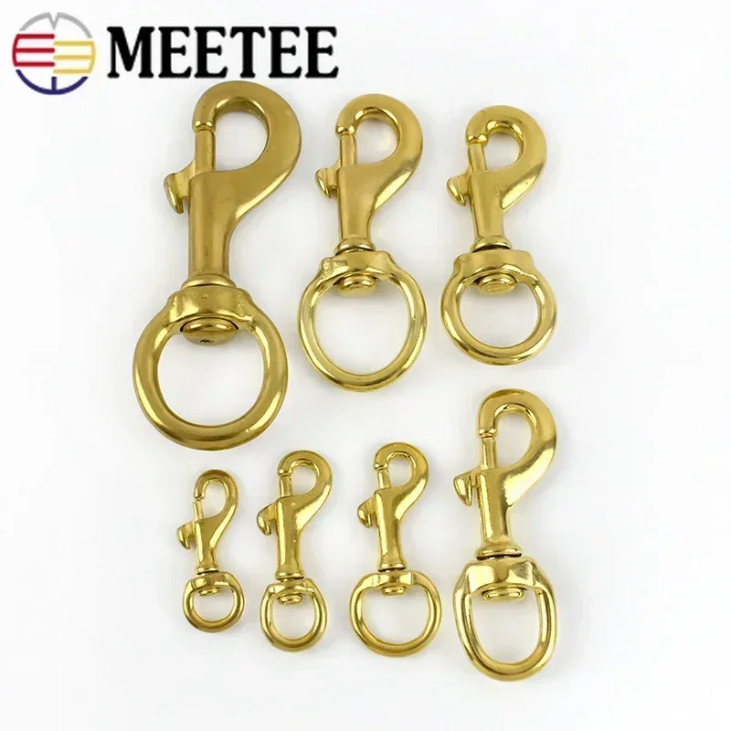 2/5Pcs Meetee 10-30mm Pure Brass Trigger Swivel Buckle Lobster Snap Hook Buckles DIY Bag Strap Hooks Copper Keychain Clip Clasp