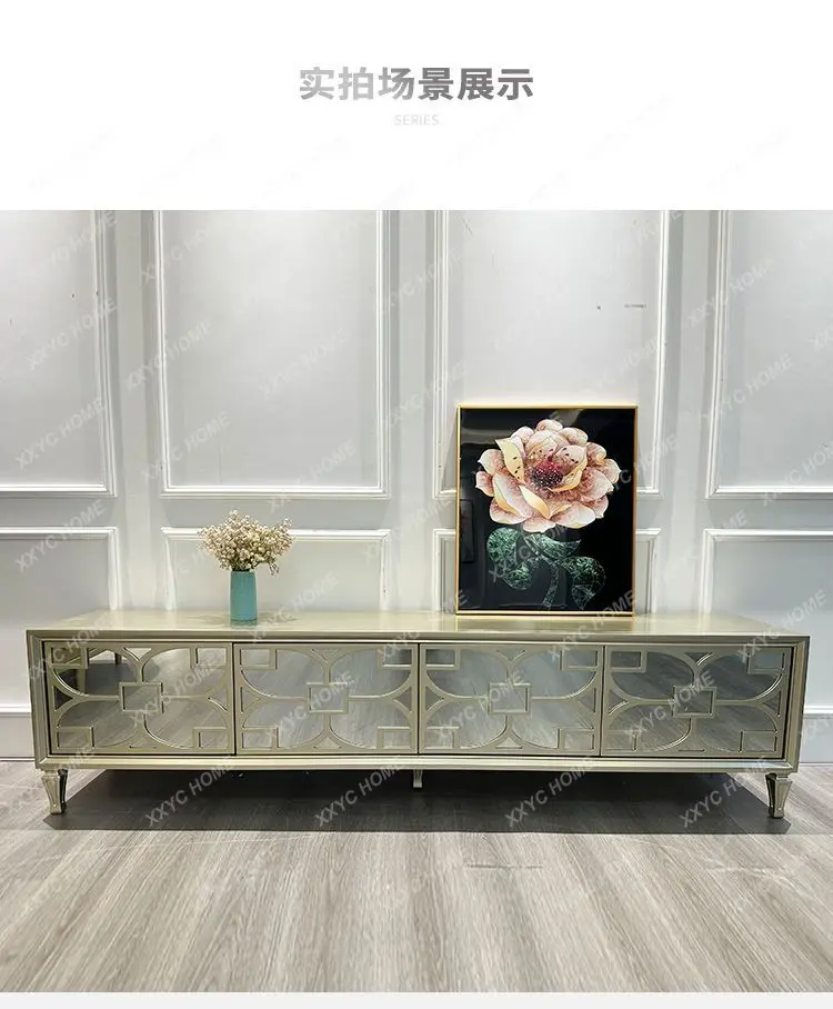 XXhot  light luxury small apartment TV cabinet solid wood tempered glass modern simple living room floor cabinet