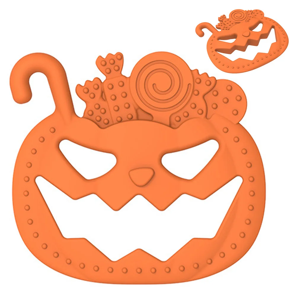 Elastyczny gryzak dla niemowląt z motywem dyni na Halloween, łagodzący ból dziąselek, lekki i kompaktowy.