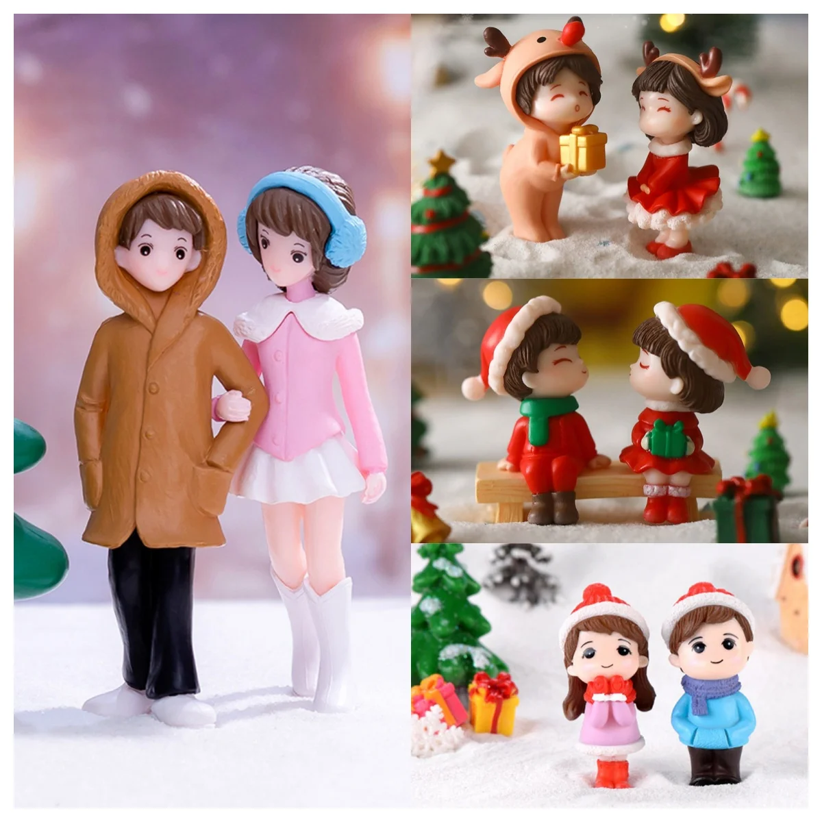 1/2pc Cute Lovers Couple Miniature Landscape DIY Ornament christmas Home Fairy Garden Dollhouse Decor Car Ornament Gift Figurine