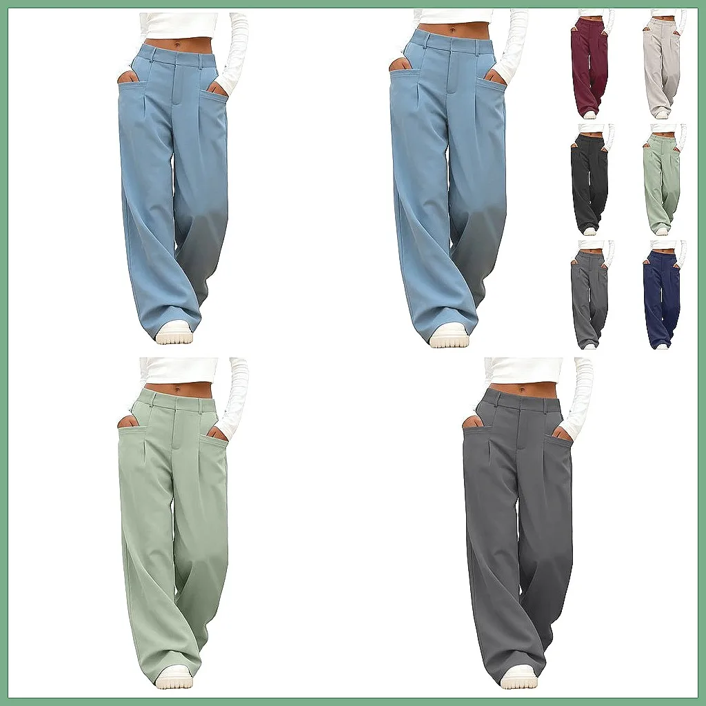 

Women's Wide Leg Trousers, Elegant Business Casual Suit Pants with Festive Fabric for Office & Holiday
