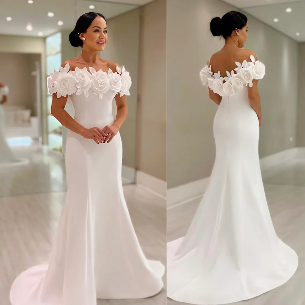 

Customized Evening Sexy Casual Jersey Flower Draped Pleat Celebrity Mermaid Off-the-shoulder Bespoke Occasion Gown Long Dresse