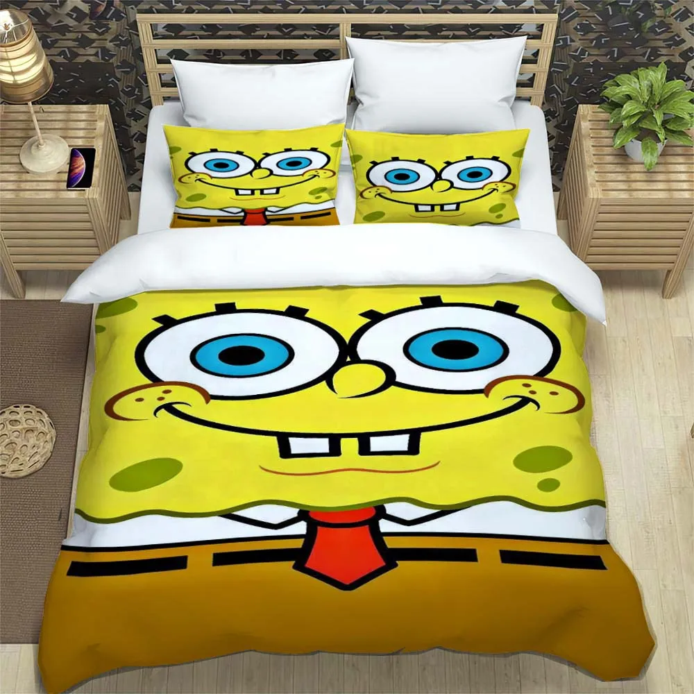 3D Sponge Bob Square Pants Printed Bedding Set, Cartoon Pattern Duvet Cover and Pillowcases, Single/Double Bed Sheet Sets, view 6