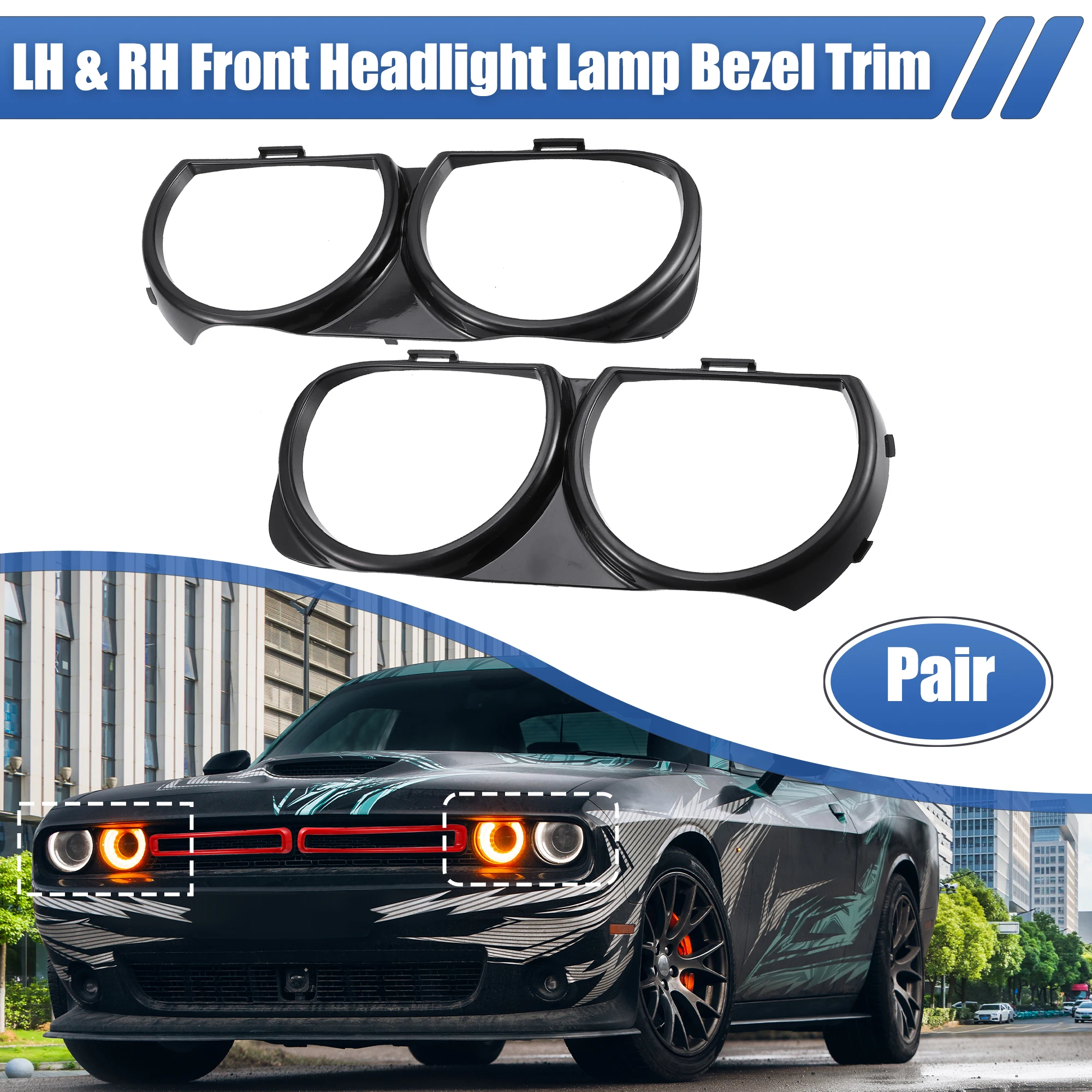 

Uxcell 1 Pair Front Headlight Lamp Bezel Trim 68259053AB for Dodge Challenger 2015-2023