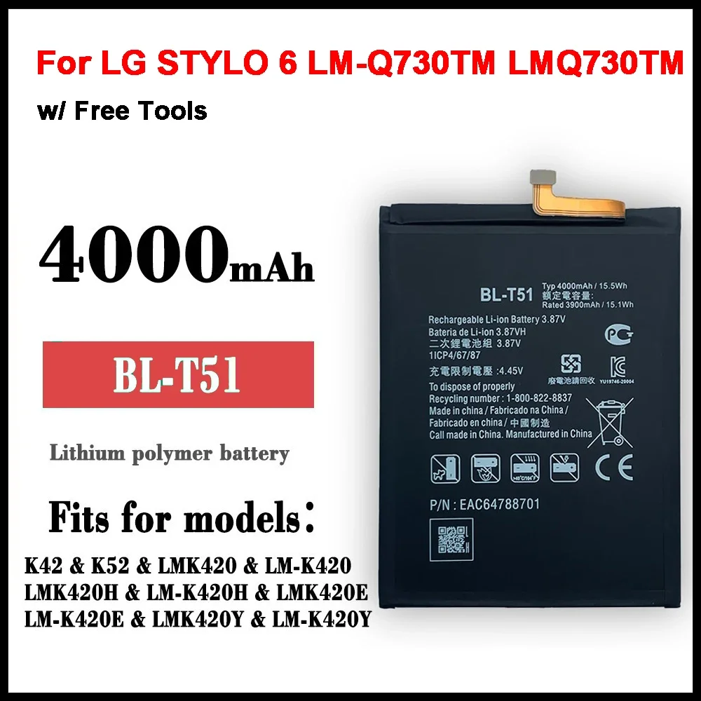 Brand new original 4000mAh BL-T51 Battery For LG K42 K52 LMK420 LM-K420 LM-K420H LM-K420E LM-K420Y Mobile Phone Batteries