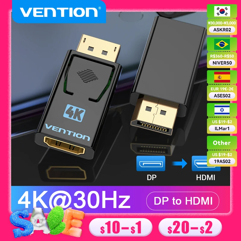 Vention DisplayPort to HDMI Adapter 4K Male DP to HDMI Female Video Audio Converter for PC Laptop Projector DisplayPort to HDMI