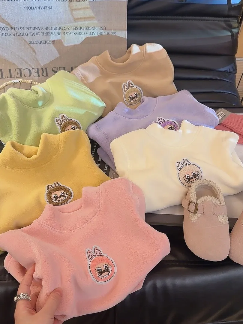 2025 Winter New Cartoon Double-sided Orlon Thi Hoodie Base Layer Autumn Winter Cute Sle Women's T-irt Stand Fit Long...