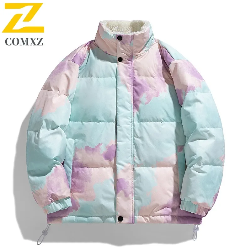 

COMXZ 2025 Men Down Jacket Stand Collar Outdoor Camping Lightweight Puffer Coat Print design Comfortable Windproof Winter Coat