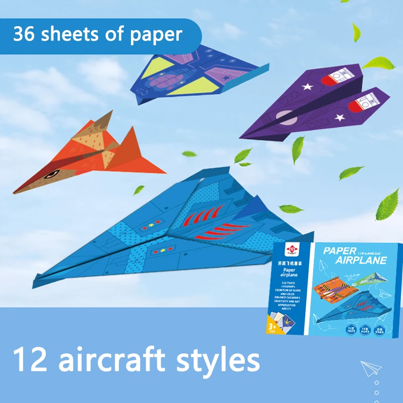 36 Seiten Kinder-Kreativset Origami-Papierflugzeuge Faltbares DIY Eltern-Kind Vollfarbiges Handwerks-Bastelset Flugzeug-Lernspielzeug