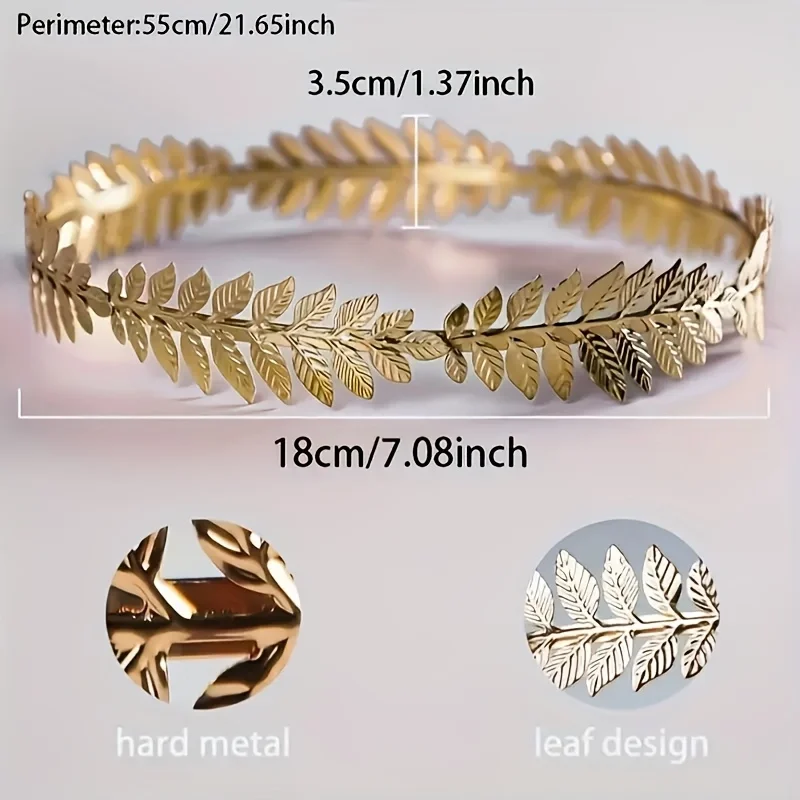 Glorious Greek Goddess Headband, Golden Leaf Roman Laurel Wreath, Caesar Crown, Bridal Hair Ornament, Women's Fashion Jewelry, A view 4