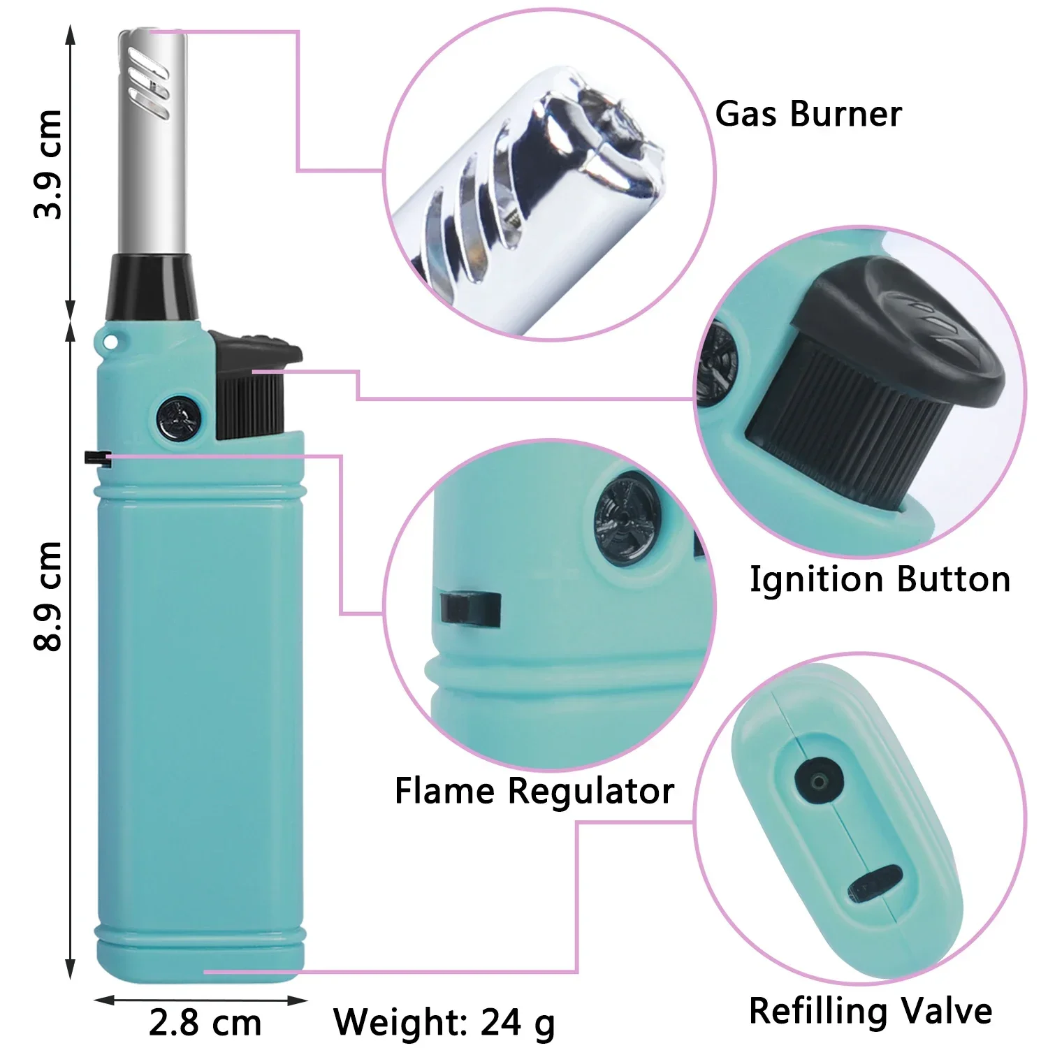 Mini Portable Lighter Kitchen Candle BBQ Refillable Plastic Butane Gas Lighters Outdoor Cigarette Lighter