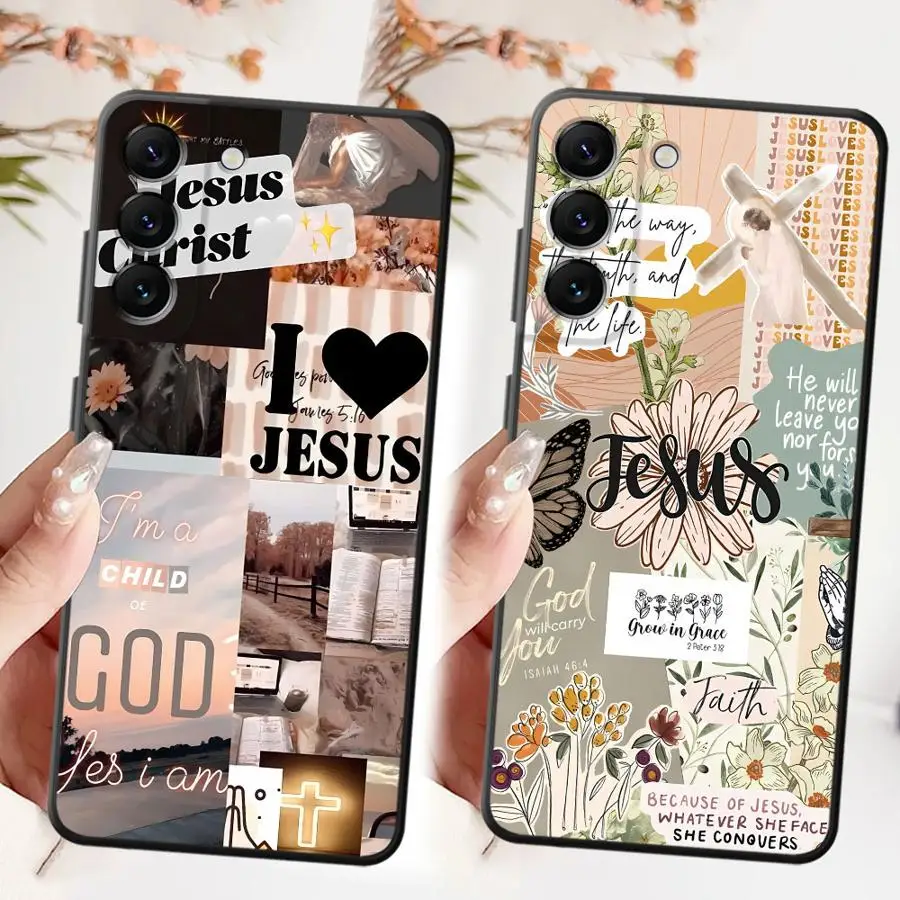 Phone Cover Case for Samsung Galaxy A57 A25 A55 A32 A37 A22 A53 A35 A23 A52 A36 A73 A51 A26 A24 A71 A72 Jesus Collage Pattern