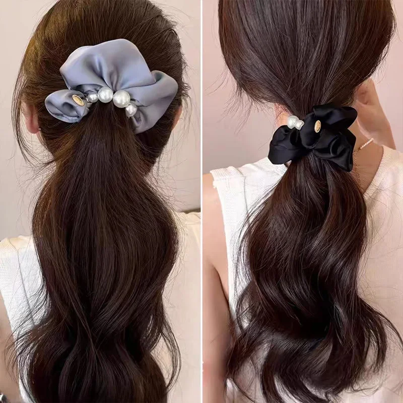 Elegantes Haargummi mit Perlen im Darm-Stil für Damen und Mädchen, süßes Haarornament, Pferdeschwanzhalter, Haargummi, Haar-Accessoires – Detail 2
