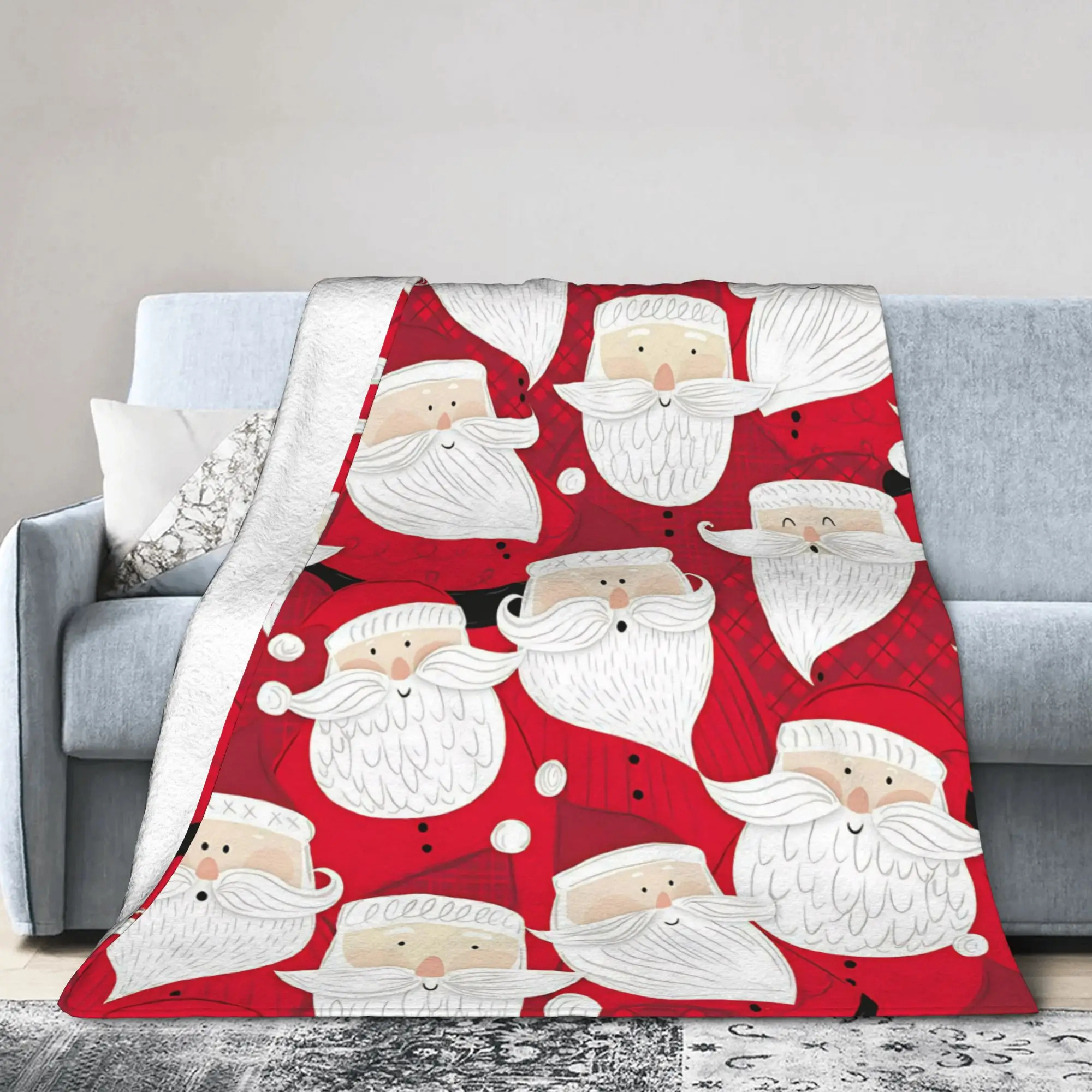 Christmas Santa Claus New Year Flannel Throw Blanket  Blanket for Sofa Bedroom Super Warm Plush Thin Quilt