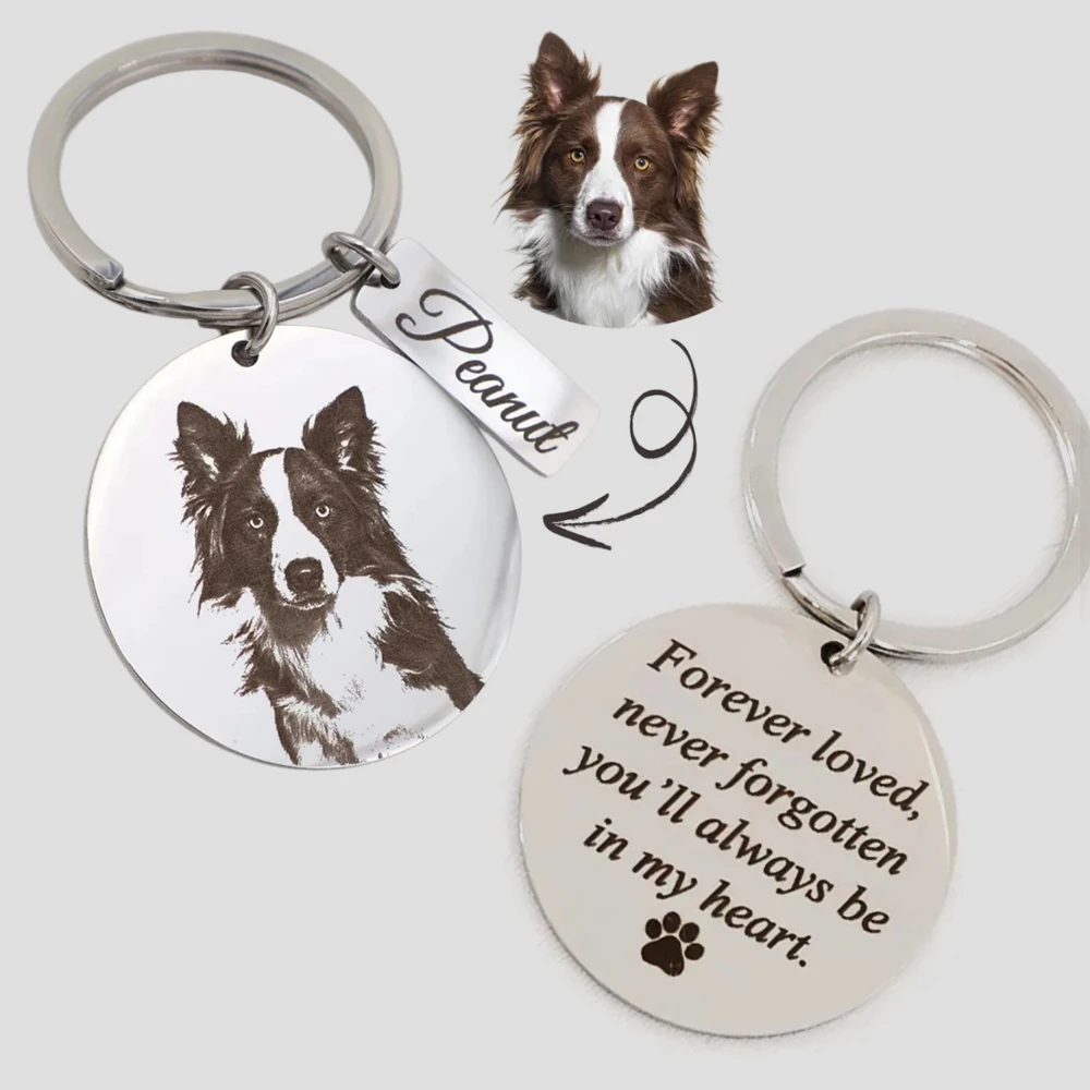 Custom Photo Portrait Engraved Keychain Personalized Pet Dog Image Custom Keychain Round-square Doublesided Keychain Family Gift - view 3