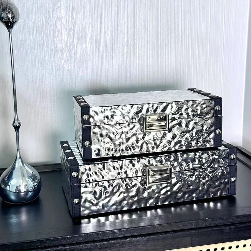 Cofre del Tesoro Plateado, Cajas Decorativas para Joyas, Tarro Cosmético de Cuero, Exhibidor de Mesa para Tocador, Exquisito Tarro de Almacenamiento de Joyas