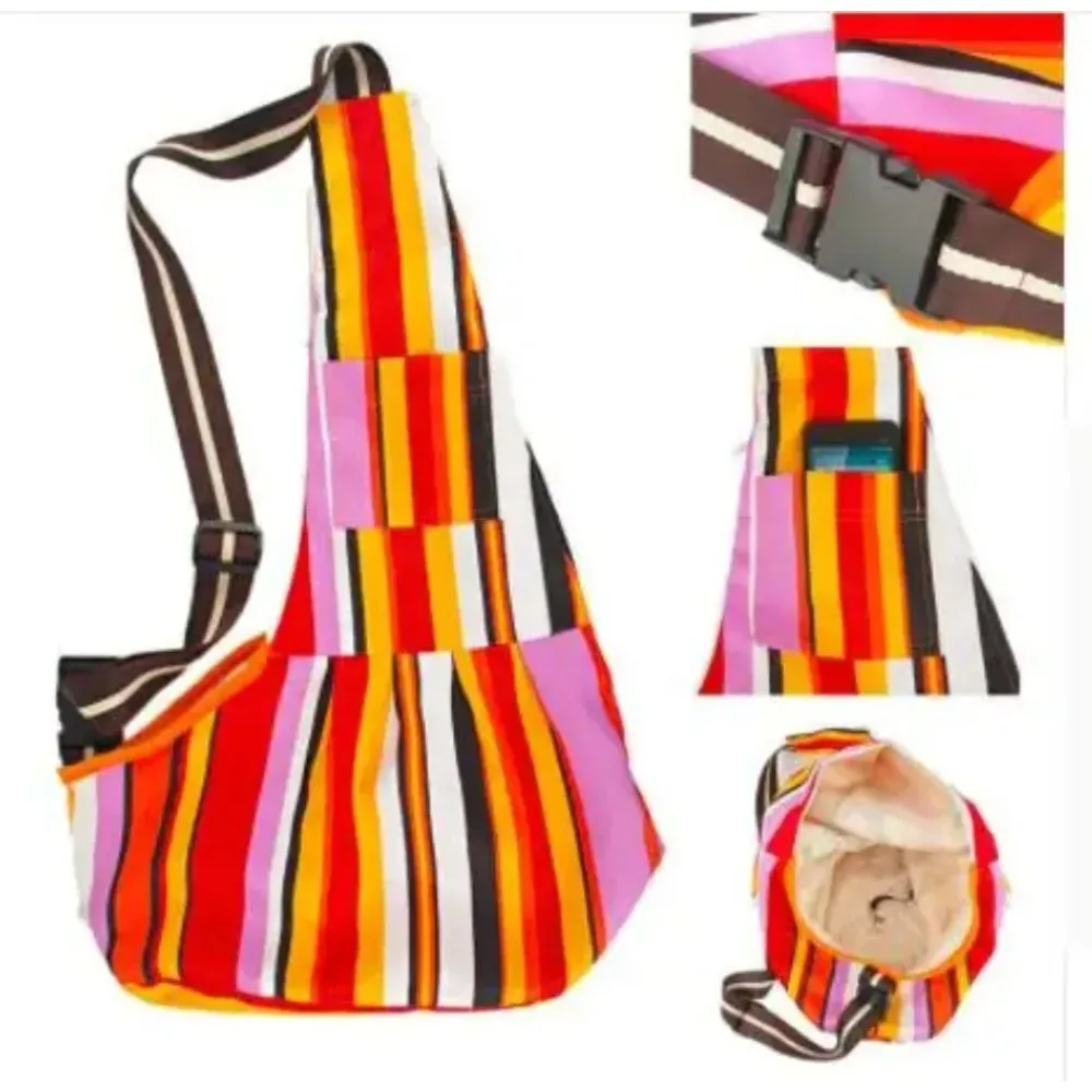 Bandolera a rayas para mascotas, bolsa de hombro individual ajustable, transportadores de mascotas al aire libre, Transportín para cachorros, bolsa de viaje, perro pequeño y gato