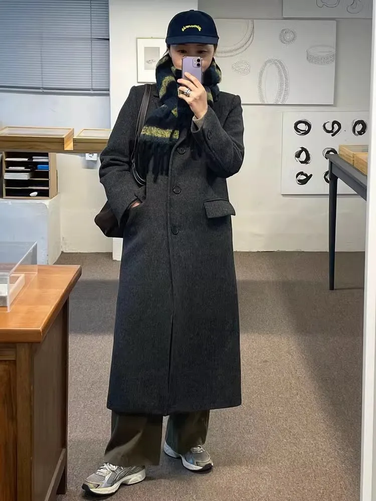 Manteau en laine authentique coréen Sle, marque rétro L ** K, Long col de costume Sve, manteau en laine de qualité supérieure pour femmes
