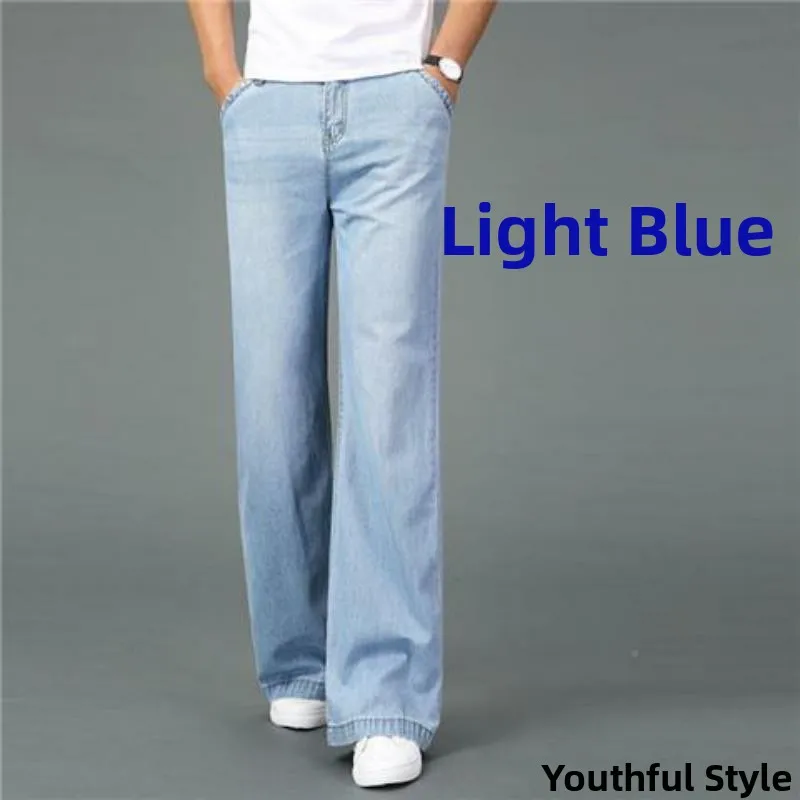 جينز رجالي جديد للصيف بقصة فضفاضة وساق مستقيمة وواسعة، بنطلون جينز طويل كاجوال بقصة واسعة من الأسفل، بنطلون جينز مريح بقصة فض...