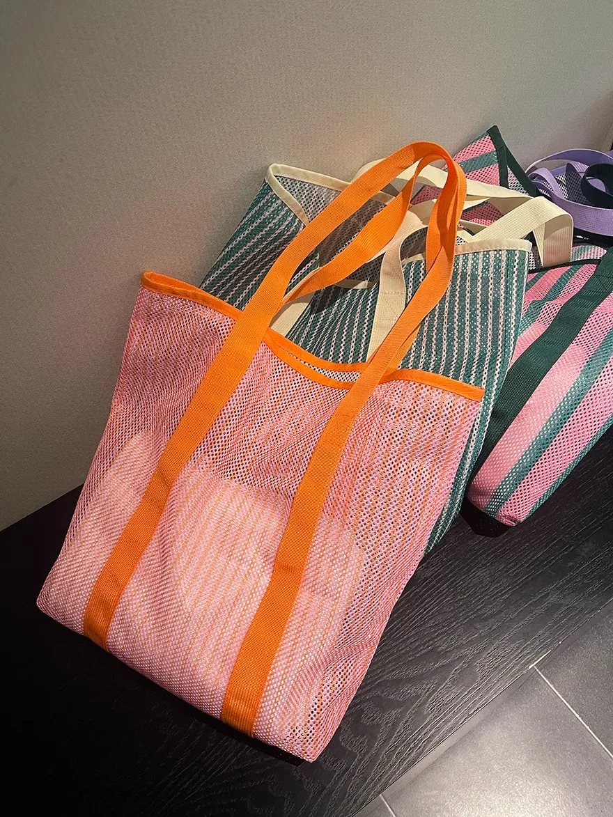 

Large Capacity Beach Tote Bag Sandproof Travel Storage Bags Summer Beach Toys Organizer Shoulder Tote for Pool Vacation