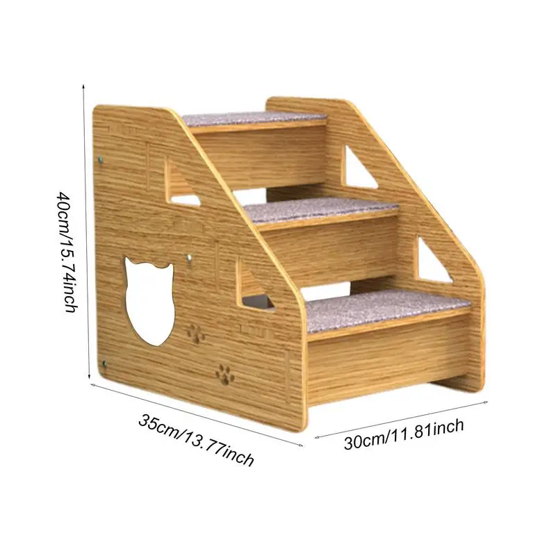 Dog Stairs & Steps 3 Levels Pet Stairs & Ramp For Medium/Small Dogs Old Cats Dog/Cat Ladder Wood Non-Slip For Beds And Cars High