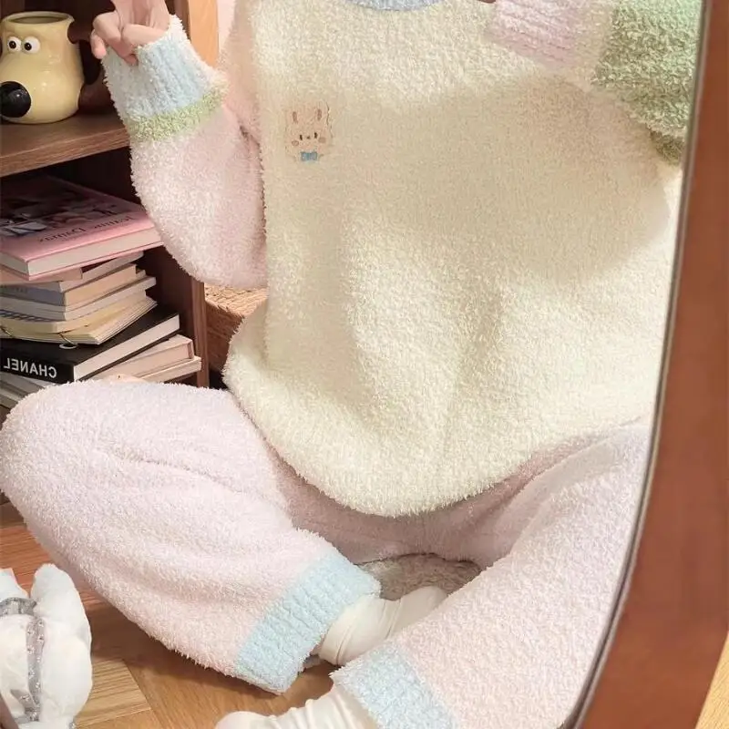 

Новый пижамный комплект для девочек, зимняя ночная рубашка с полуворсом для отдыха, теплая, утепленная, милая, милая, одежда для сна, женская домашняя одежда из кораллового флиса